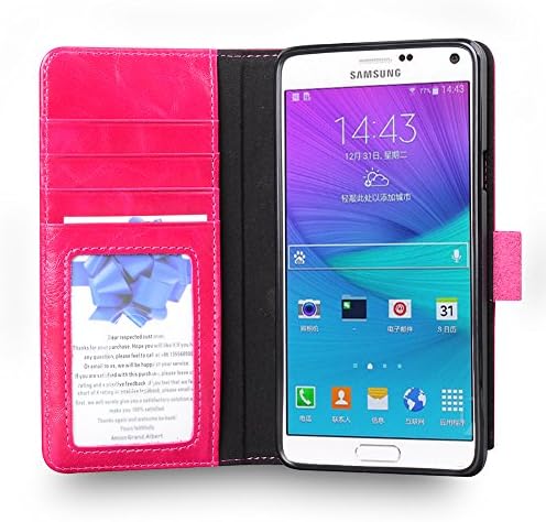 Note4 Leather Wallet Case Mossgreg 5 in 1 Genuine Handmade Leather Case for Galaxy Note4 N910 (Note4 Red)