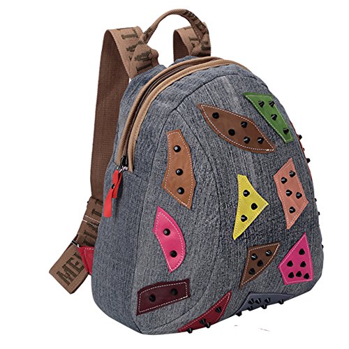 Girls Denim And Sheepskin Patchwork Backpack Large Capacity Leisure Travel Bag Daypack School Book Bag ( Black )