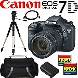 Canon EOS 7D 18 MP CMOS Digital SLR Camera with 3-inch LCD and 18-135mm f/3.5-5.6 IS UD Standard Zoom Lens + Canon LP-E6 Equivalent Battery (Generic)+ 64GB Compact Flash Memory + Case + Heavey Duty Tripod + HDMI Cable