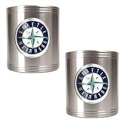Seattle Mariners MLB 2pc Stainless Steel Can Holder Set- Primary Logo by Great American Products