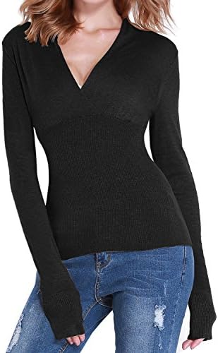 Roco Roca Women's Sexy Low Cut Stretchable Knit Pullover Sweater 1520012z3-L (US 10-12)
