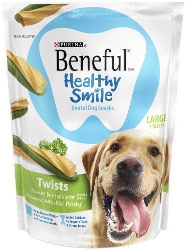 Purina Beneful Healthy Smile Dental Dog Snacks – For Large Dogs – Twists With Peanut Butter Flavor Accented With Real Parsley – 7 Treats Per Package – Pack of 2
