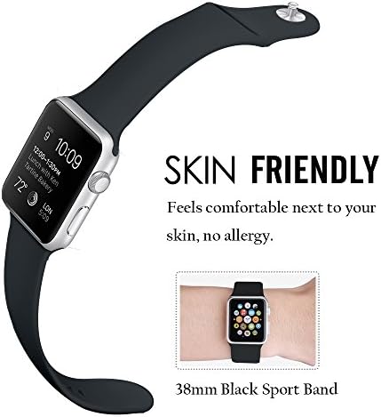 Apple Watch Band, LROO® Soft Silicone Replacement Sport Band for Apple Watch Sport (Black-38mm)