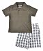 Kenneth Cole Boys Chocolate Polo & White Plaid 2Pc Short Set (7)