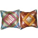 2 Ethnic Vintage Silk Sari Toss Pillow Indian Cushion Coversby Mogulinterior