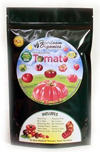 Heirloom Organics NON-GMO Heirloom Tomato Pack - 12 Varieties Heirloom Non-Hybrid Tomato Seeds - Sealed for Long Term Storage by Heirloom Organics