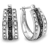 Sterling Silver Black & White Round Diamaond Ladies Hoop Earrings 3/4 CT (0.50 cttw, G-H Color, SI-I Clarity)