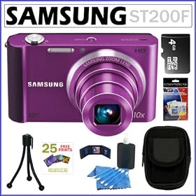 Samsung ST200F 16MP Wi-Fi Digital Camera with 10x Optical Zoom and 3.0-inch LCD in Plum Purple + 4GB Micro SDHC + Camera Case + Accessory Kit