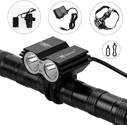 Bicycle Headlight,VC Mall 5000 Lumen 2X Cree T6 LED Front Bicycle Light Bike Headlamp Kit for Cycling (Black)