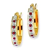 Ster Silver Gold Plated IJ|Red Diamond & Ruby Hoop Earrings