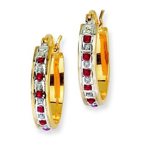 Ster Silver Gold Plated IJ|Red Diamond & Ruby Hoop Earrings