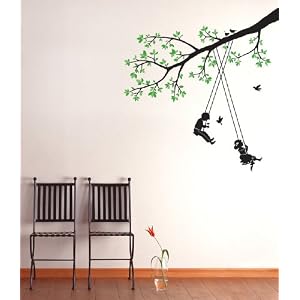Easy Instant Decoration Wall Sticker Decal - Kids on Tree Swings