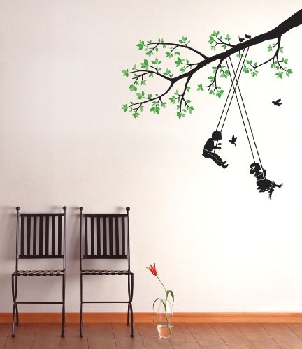 Easy Instant Decoration Wall Sticker Decal - Kids on Tree Swings