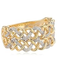 Yellow Gold Plated Sterling Silver Double Rope Diamond Ring (1/5 Cttw, I-J Color, I2-I3 Clarity)