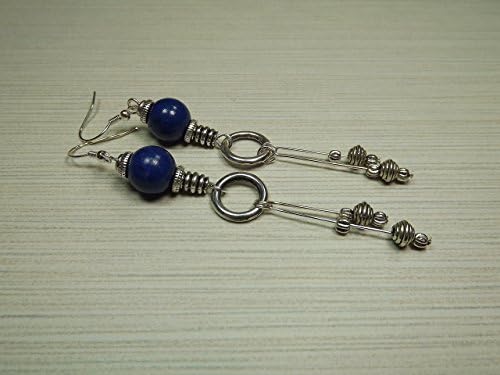 Blue Lapis-Lazuli Gemstone and Silver Long Dangle Elegant Earrings