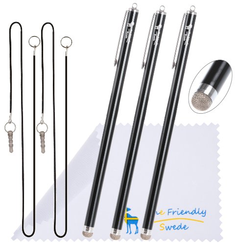 The Friendly Swede Extra Long - Bundle of 3 Premium XXL Micro-Knit Hybrid Fiber Tip Capacitive Stylus Pens 7.3