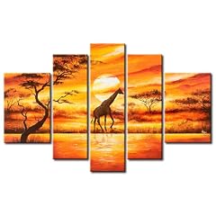 Bild auf LEINWAND + 5 teilig + Giraffen Tiere Afrika eine Giraffe in der Savanne + Wandbilder 5639 +++ RIESEN BILDER AUSWAHL IN UNSEREM HAENDLERSHOP +++