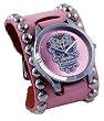 Nemesis # PSD925P Women's Pink Wide Leather Band With Tatto Skull Watch
