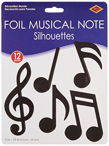 Beistle 55881 12-Pack Foil Musical Note Silhouettes Party Decorations, 5-Inch-10-Inch