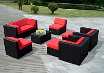 Hot Sale ohana collection PN0910R Genuine Ohana Outdoor Patio Wicker Furniture 9-Piece All Weather Gorgeous Couch Set with Free Patio Cover