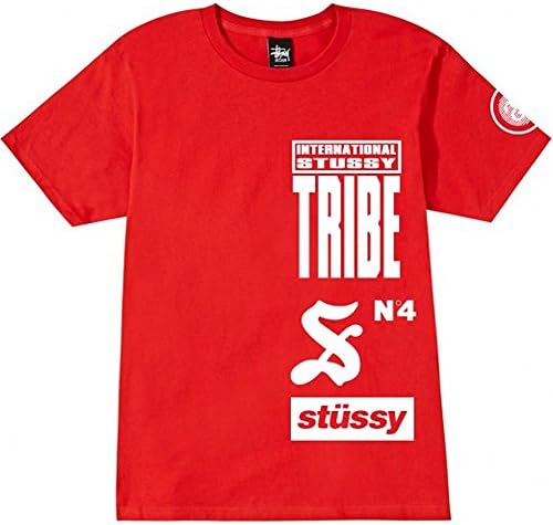Stussy Mens Tribe Stack Short-Sleeve Shirt, Brite Red, X-Large