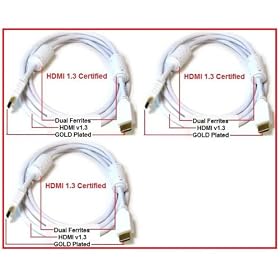 3 Pack -- PTC 6ft Premium GOLD Series HDMI 1.3 Certified Cable in Popular White Color