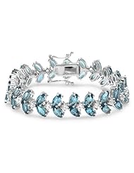 20.00 CT Real Marquise & Round Cut Genuine Blue & White Topaz 925 Sterling Silver Tennis Bracelet (13 MM Width x 7.5 Inch Length)
