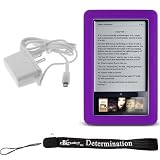Slim High Quality Durable Silicone Skin Case Customer Made For Barnes & Noble Nook eBook Reader (Purple) + Includes a 4-Inch eBigvalue Determination Hand Strap + Easy Travel Home Wall Charger