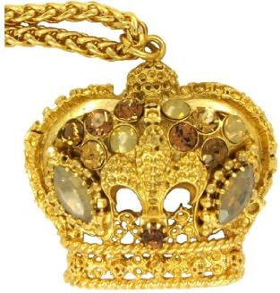 Crown Pendant Italian-Made Gold-Finished Brass Necklace with Florentine Lily
