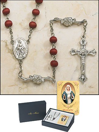 Rose Petal Beads Our Lady of the Rosary Prayer Card Catholic Christian Necklace