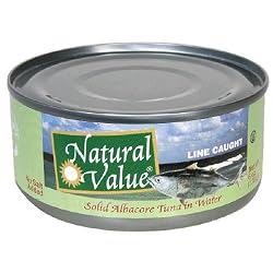 Natural Value Tuna, Solid No Salt Albacore in Water, 6-Ounce Cans (Pack of 24)