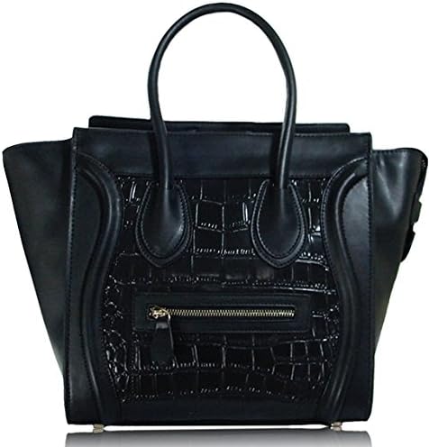 Lush Leather Large Jet Setter Croc Black Bag