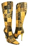 Yellow Zebra Flowers Snake Patchwork Stiletto Sexy Boots Vegan