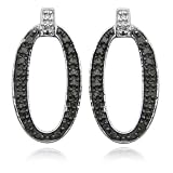 Sterling Silver Black and White Diamond Oval Post Earrings