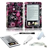 Crystal Case Pink Flower Ultimate Design Slim Premium Durable Hard Case Edition For Barnes and Noble Nook E-Reader + Includes a 4-Inch eBigvalue Determination Hand Strap + Includes an Anti Scratch and Anti Glare Full Screen Protector for your Nook eReader + Includes a Ultimate Travel 3 in 1 USB Charger Combo Kit: Home USB Charger + Car USB Charger + USB Data Sync and Charge Cable