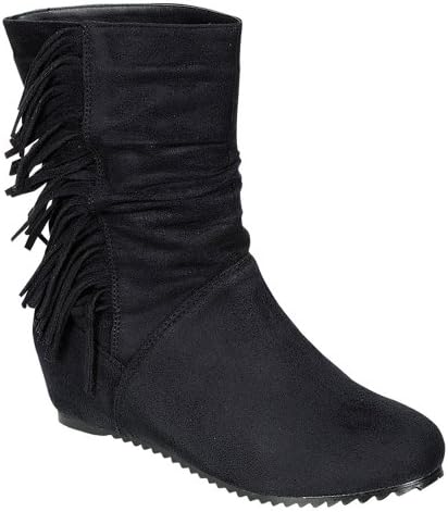 RADIANT PRIZE Women's Mew Fashion Casual Concealed wedge heel Hot Mid Calf Boots, Color:BLACK, Size:7