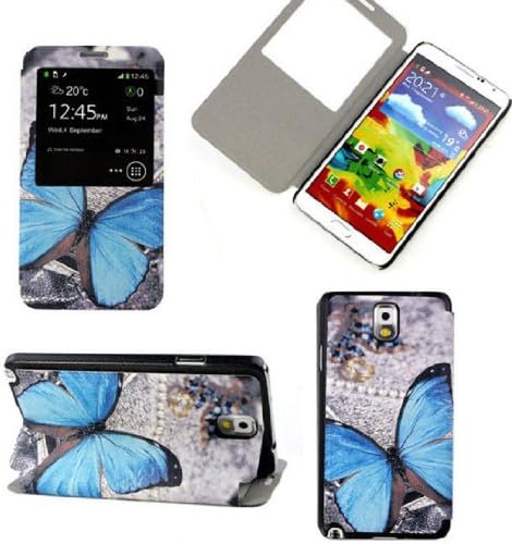 Aokdis New Hot Selling Fashional Individualized Stand Flip Leather Case for Samsung Galaxy Note 3 III N9000 (Blue Butterfly)