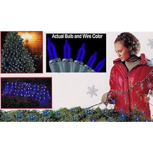 4' x 6' Blue Mini Net Style Christmas Lights - Green Wire
