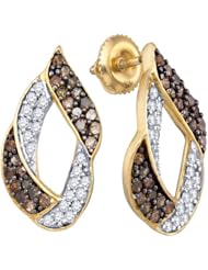 Chocolate Brown Diamond Earrings Studs Loop Fashion 10k Yellow Gold (1.00 ct.tw)