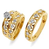 10k Yellow Gold Diamond Trio Bridal Set (1/5 cttw, I-J Color, I2-I3 Clarity), Women's Size 7, Men's Size 10.5