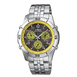 Casio Solar Atomic Waveceptor Chronograph - Black & Yellow - Stainless Bracelet