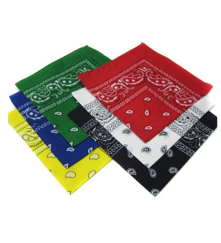 6 Color Pack Double Sided Print Paisley Bandana Scarf, Head Wrap 007