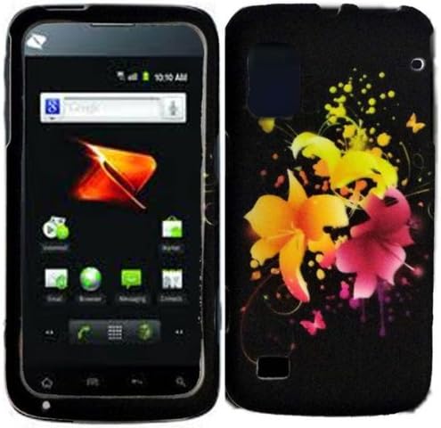 Gold and Pink Flower with Butterfly on Black Snap on Hard Skin Shell Protector Faceplate Cover Case for ZTE Warp N860 + Case Opener + Microfiber Pouch
