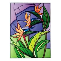 Bird of Paradise Art Glass Panel Wall Window Hanging Suncatcher 14 x 10