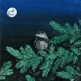 Artwork: By the Moon - Painting of Bird on Evergreen Tree with a Dark Nighttime Sky (Print, 10x10)