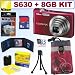 Nikon Coolpix S630 12MP Digital Camera (Ruby Red) + 8GB Accessory Kit