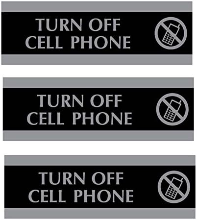 Set of 3 U.S. Stamp &amp; Sign HeadLine Century Series 3x9 Inch Turn Off Cell Phone Signs, Black and Silver, 4759