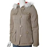 Forever 21 Button Front Canvas Coat with Fur Lined Hoodie