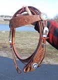 Buckaroo Style Bridle & Reins Wide Cheek with Blue Conchos