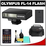 Olympus Pen FL-14 Electronic Flash for Micro Four Thirds (Black) with Batteries & Charger + Case + BLS-1/BLS-5 Battery + Cleaning & Accessory Kit for E-P1, E-P2, E-P3, E-PL1, E-PL2, E-PL3, E-PM1 Digital Cameras